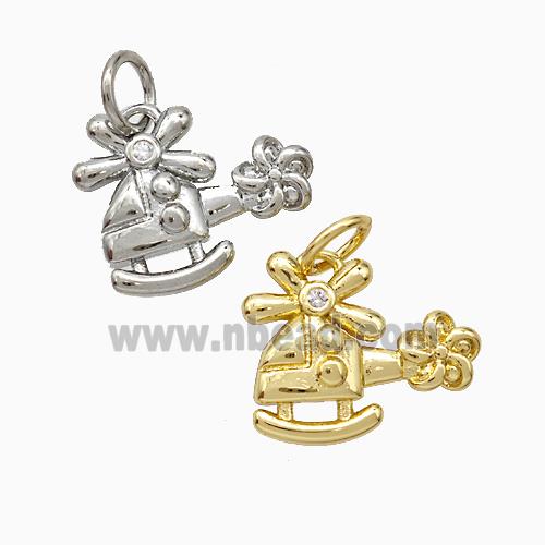 Helicopter Charms Copper Pendant Pave Zirconia Airplane Mixed