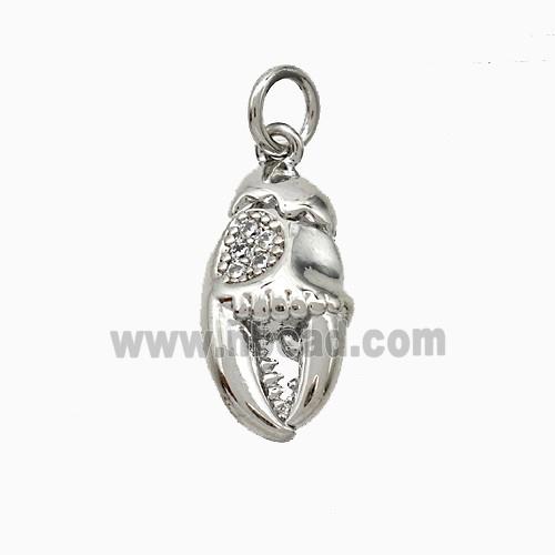 Crab Claw Charms Copper Pendant Pave Zirconia Platinum Plated