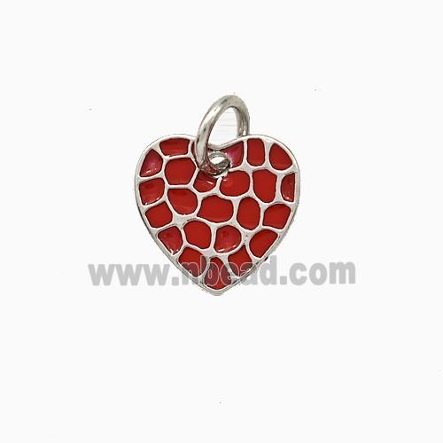 Copper Heart Pendant Red Enamel Platinum Plated