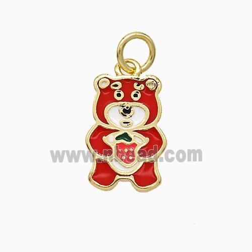 Copper Bear Pendant Red Enamel Gold Plated