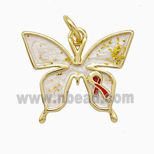 Copper Butterfly Pendant White Painted Awareness Ribbons Gold Plated