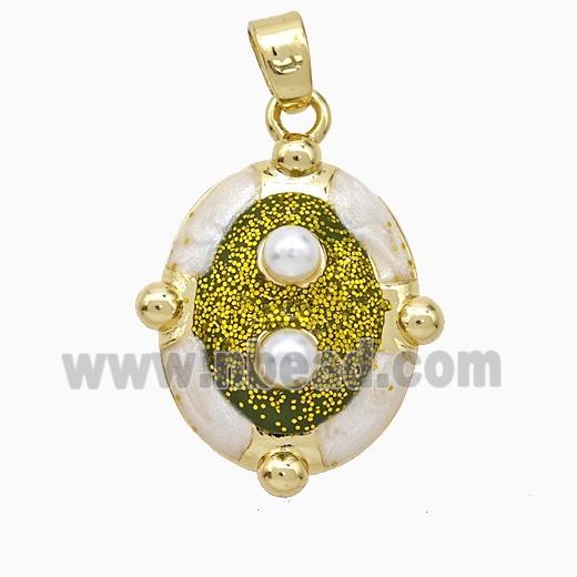 Copper Oval Pendant Pave Pearlized Resin Gold Plated
