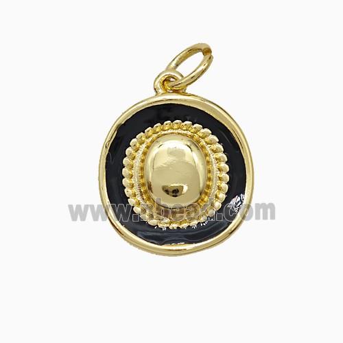 Copper Hat Pendant Black Enamel Gold Plated