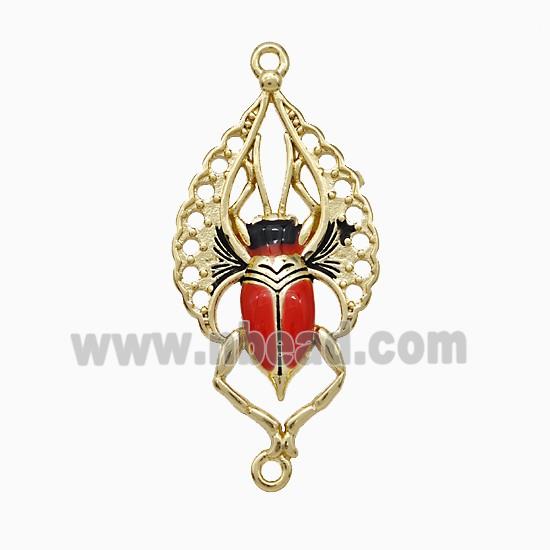 Beetle Charms Copper Pendant Red Enamel Gold Plated