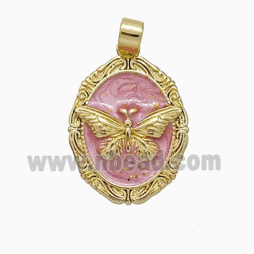 Copper Butterfly Pendant Pink Painted Gold Plated