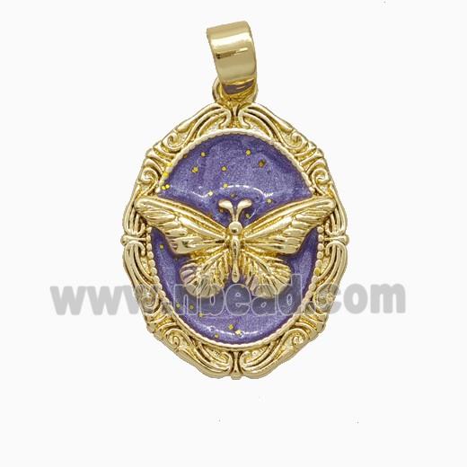 Copper Butterfly Pendant Purple Painted Gold Plated