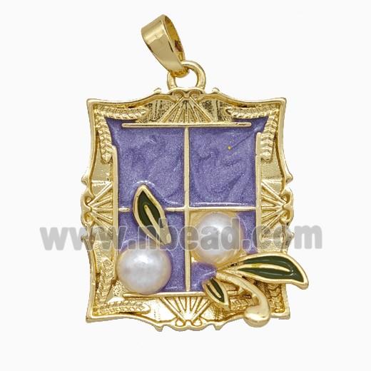 Copper Flower Pendant Pave Pearlized Resin Purple Painted Gold Plated