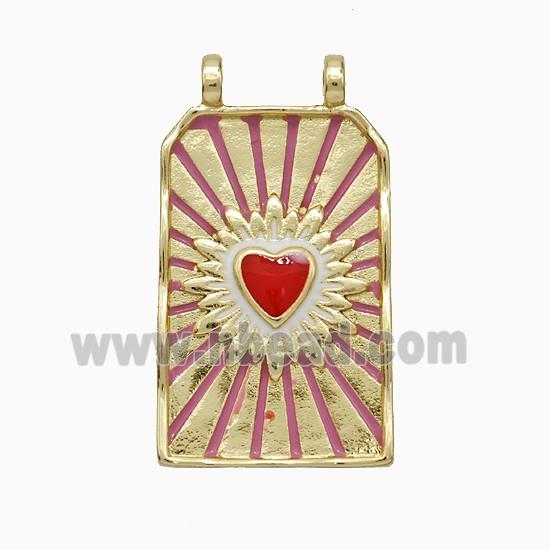Copper Heart Pendant Rectangle Enamel 2loops Gold Plated