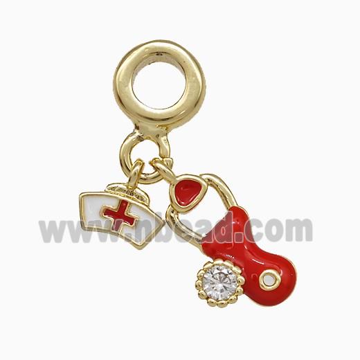 Nursing Charms Copper Pendant Pave Zirconia Red Enamel Gold Plated