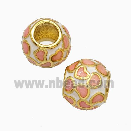 Copper Round Beads Pink Heart Enamel Large Hole Gold Plated