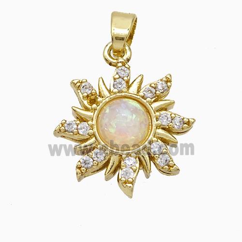 Copper Sun Pendant Pave Zirconia Fire Opal Gold Plated