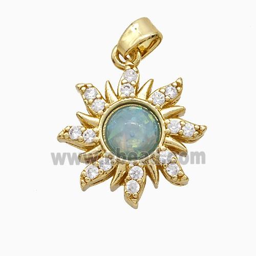 Copper Sun Pendant Pave Zirconia Fire Opal Gold Plated