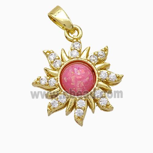 Copper Sun Pendant Pave Zirconia Fire Opal Gold Plated