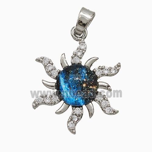 Copper Sun Pendant Pave Zirconia Resin Platinum Plated