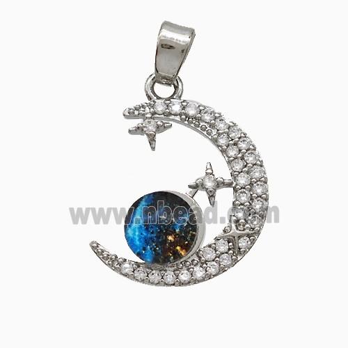 Copper Moon And Sun Pendant Pave Zirconia Resin Platinum Plated