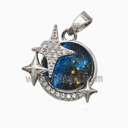 Copper Earth And Star Pendant Pave Zirconia Resin Platinum Plated