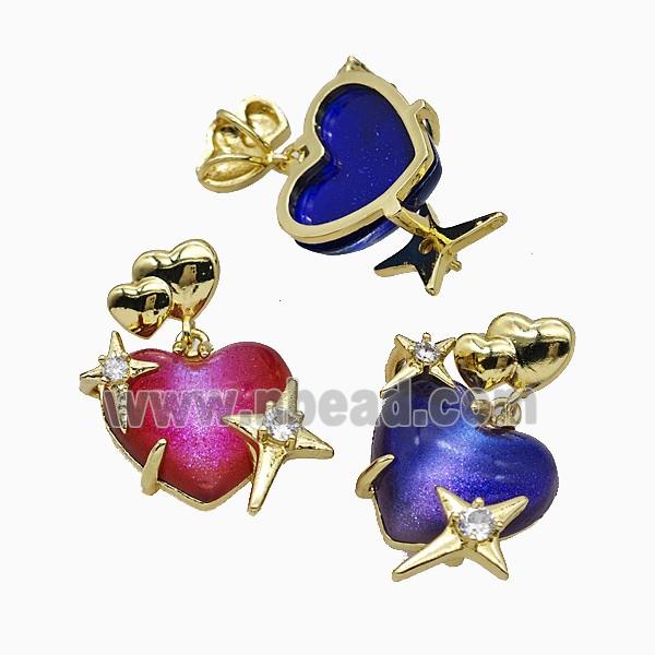 Resin Heart Pendant Copper Star Pave Zirconia Gold Plated Mixed