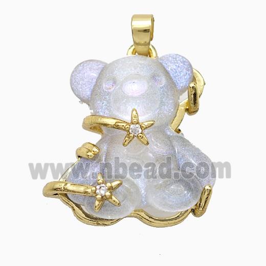 Gray Resin Bear Pendant Copper Star Pave Zirconia Gold Plated