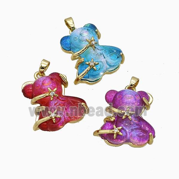 Resin Bear Pendant Copper Star Pave Zirconia Gold Plated Mixed