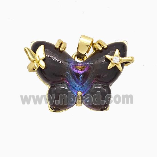Black Resin Butterfly Pendant Copper Star Pave Zirconia Gold Plated