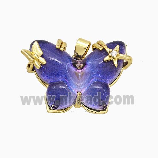 Purple Resin Butterfly Pendant Copper Star Pave Zirconia Gold Plated