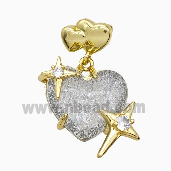 Silver Resin Heart Pendant Copper Star Pave Zirconia Gold Plated