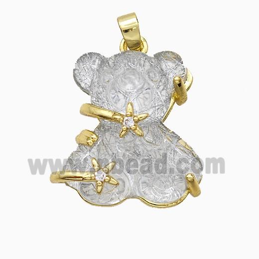 Silver Resin Bear Pendant Copper Star Pave Zirconia Gold Plated