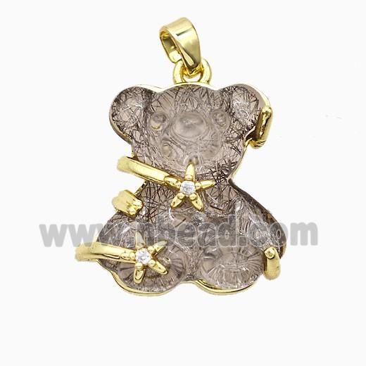 Coffee Resin Bear Pendant Copper Star Pave Zirconia Gold Plated