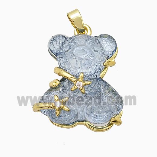 Grayblue Resin Bear Pendant Copper Star Pave Zirconia Gold Plated