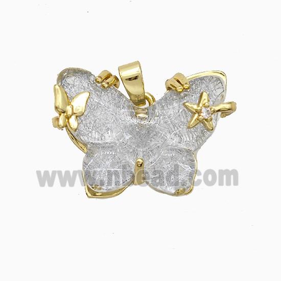 Silver Resin Butterfly Pendant Copper Star Pave Zirconia Gold Plated