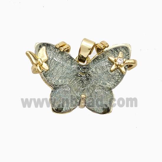 Resin Butterfly Pendant Copper Star Pave Zirconia Gold Plated