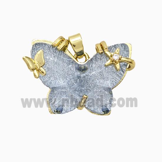 Grayblue Resin Butterfly Pendant Copper Star Pave Zirconia Gold Plated