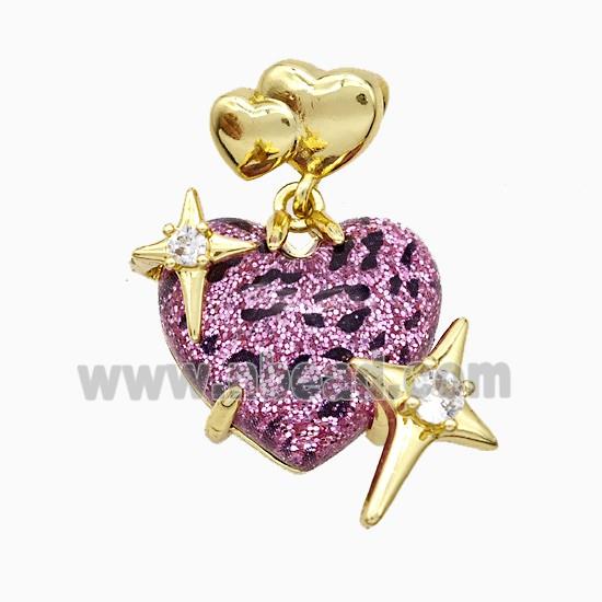 Hotpink Resin Heart Pendant Copper Star Pave Zirconia Gold Plated