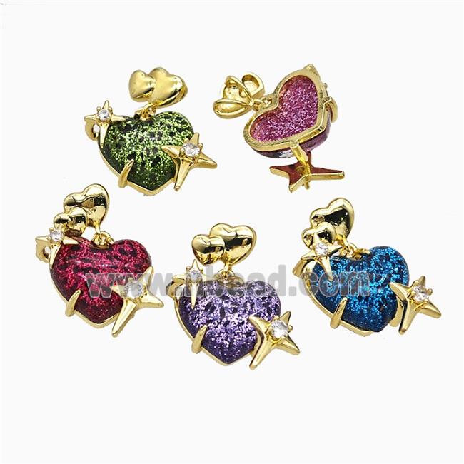 Resin Heart Pendant Copper Star Pave Zirconia Gold Plated Mixed
