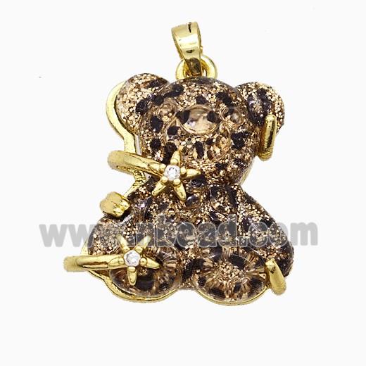Coffee Resin Bear Pendant Copper Star Pave Zirconia Gold Plated