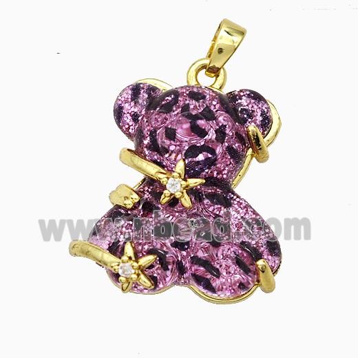 Hotpink Resin Bear Pendant Copper Star Pave Zirconia Gold Plated