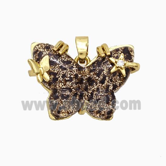 Coffee Resin Butterfly Pendant Copper Star Pave Zirconia Gold Plated