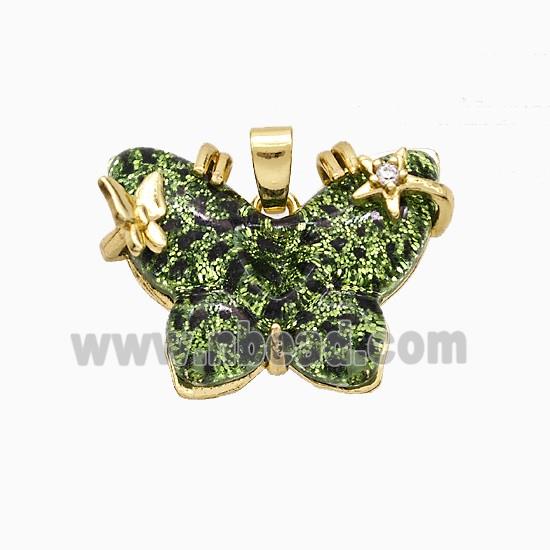 Green Resin Butterfly Pendant Copper Star Pave Zirconia Gold Plated