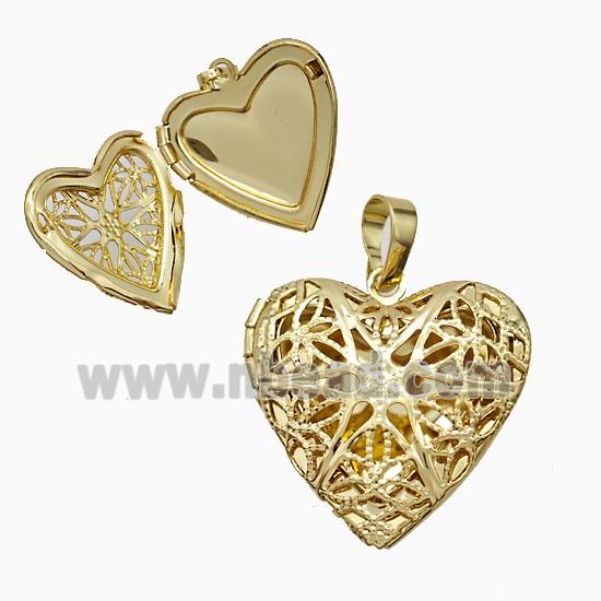 Copper Heart Locket Pendant Hollow 18K Gold Plated