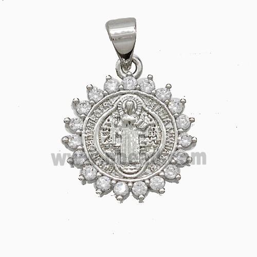 Saint Jude Charms Copper Pendant Pave Zirconia Platinum Plated
