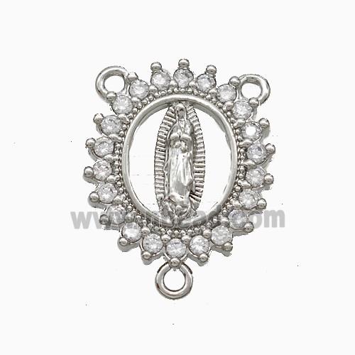 Virgin Mary Charms Copper Pendant Pave Zirconia 3loops Platinum Plated