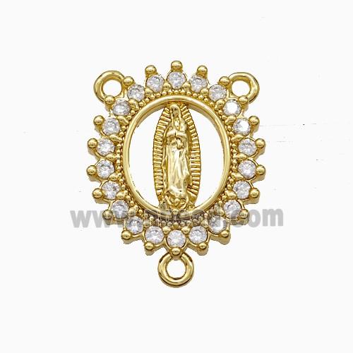 Virgin Mary Charms Copper Pendant Pave Zirconia 3loops Gold Plated