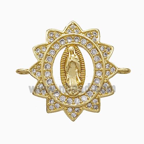 Virgin Mary Charms Copper Connector Pave Zirconia 18K Gold Plated