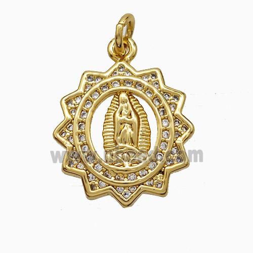 Virgin Mary Charms Copper Pendant Pave Zirconia 18K Gold Plated