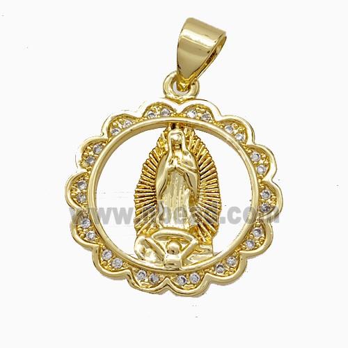 Virgin Mary Charms Copper Pendant Pave Zirconia 18K Gold Plated