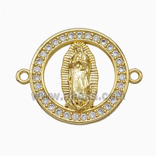 Virgin Mary Charms Copper Connector Pave Zirconia 18K Gold Plated