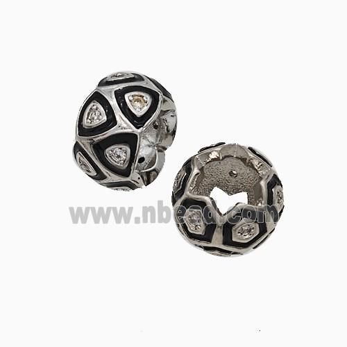 Copper Rondelle Beads Pave Zirconia Black Enamel Platinum Plated