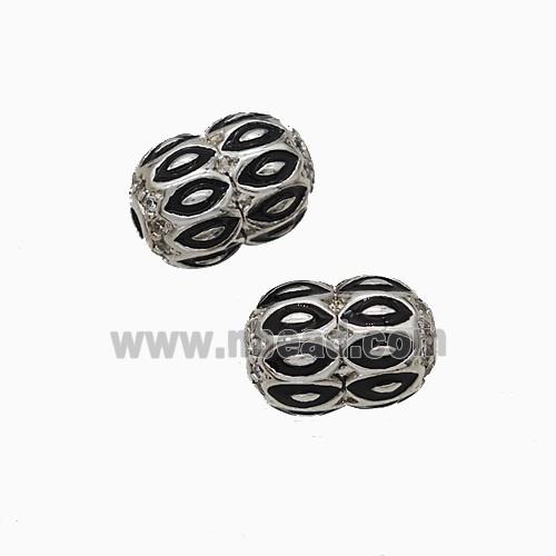 Copper Barrel Beads Pave Zirconia Black Enamel Lips Platinum Plated