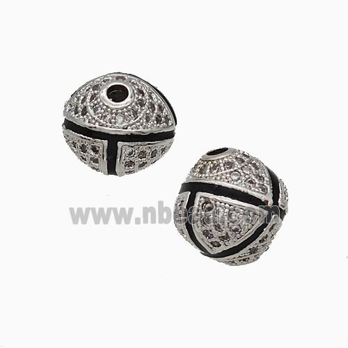 Copper Bicone Beads Pave Zirconia Black Enamel Platinum Plated