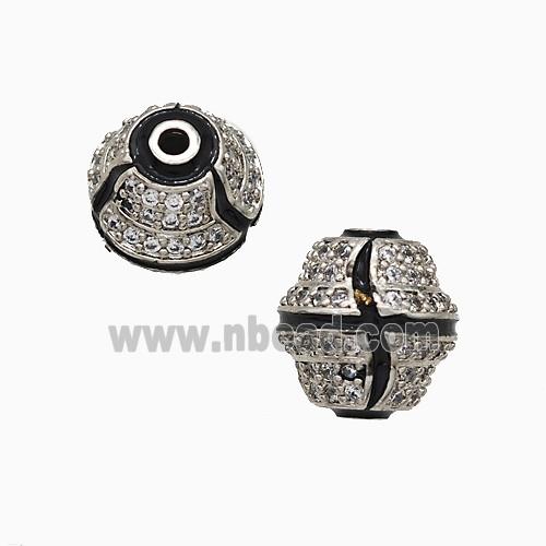 Copper Bicone Beads Pave Zirconia Black Enamel Platinum Plated